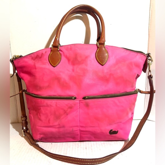Dooney bourke canvas Pink Tote Bag with Brown Accents bag - Picture 1 of 9